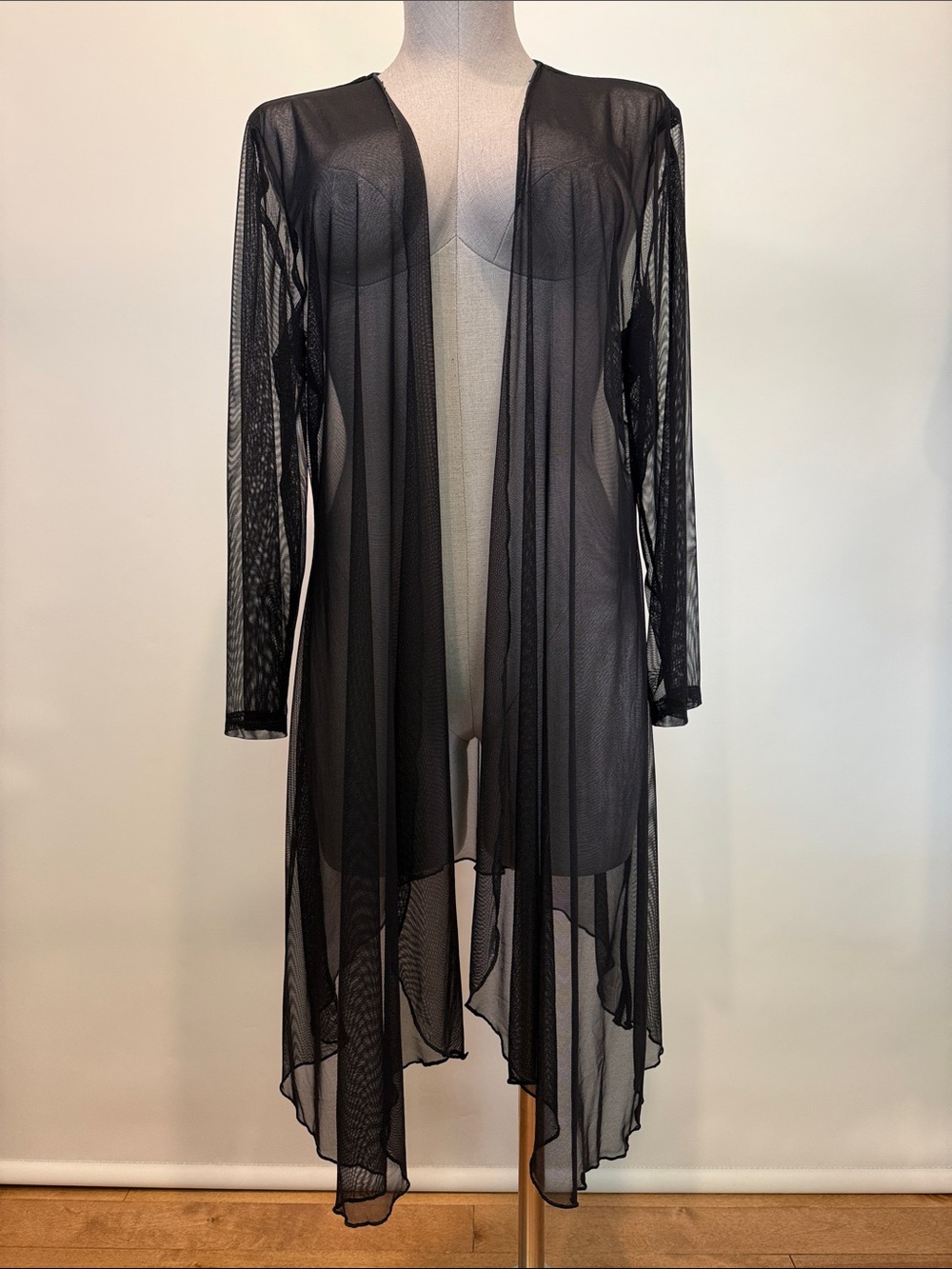 Bali Black Sheer Mesh Duster Cardigan | Size XL